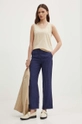 Sisley pantaloni in lino blu navy