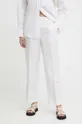 Παντελόνι με λινό μείγμα Calvin Klein λευκό