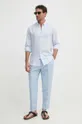 Calvin Klein nadrág vászonkeverékből kék