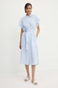 United Colors of Benetton sukienka z domieszką lnu 4QL3DV08R niebieski SS24