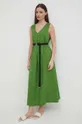 Λινό φόρεμα United Colors of Benetton πράσινο