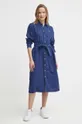 Lanena haljina Polo Ralph Lauren mornarsko plava