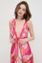 różowy Guess sukienka plażowa z jedwabiem