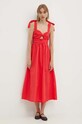 Never Fully Dressed sukienka z domieszką lnu Elspeth NFDDR1526 czerwony