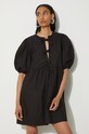 Oblečení Bavlněné šaty GANNI Cotton Poplin Tie String Mini Dress F9005 černá