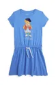 modra Otroška bombažna obleka Polo Ralph Lauren Dekliški