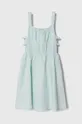 Dievčenské ľanové šaty United Colors of Benetton tyrkysová