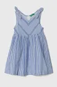 голубой Хлопковое детское платье United Colors of Benetton Для девочек