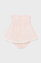 Φόρεμα με μείγμα από λινό για παιδιά Mayoral Newborn 1828.2N.Newborn.PPYH μπεζ SS24