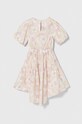 Dětské bavlněné šaty Pinko Up S4PIJGDR028 béžová SS24