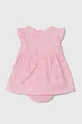 Βρεφικό βαμβακερό φόρεμα Guess ροζ