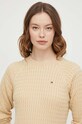 Βαμβακερό πουλόβερ Tommy Hilfiger μπεζ WW0WW41142