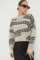 beżowy 2NDDAY sweter z domieszką wełny 2ND Chain TT - Soft Jacquard