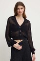 Twinset cardigan con aggiunta di lino nero 241TT3122