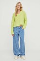 American Vintage sweter wełniany PULL ML COL V BYM18AE24 zielony SS24
