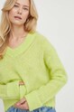 American Vintage sweter wełniany PULL ML COL V zielony BYM18AE24