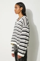 GANNI cotton jumper Striped Cotton Pointelle V-neck white K2239