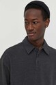American Vintage longsleeve bawełniany SWEAT ML COL POLO szary MHOD03AE24