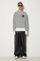 Bavlněný svetr Maison Kitsuné Fox Head Intarsia Comfort Striped Jumper MM00803KT1102 námořnická modř SS24