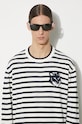Bavlněný svetr Maison Kitsuné Fox Head Intarsia Comfort Striped Jumper MM00803KT1102 námořnická modř