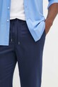 Ľanové nohavice Polo Ralph Lauren tmavomodrá 710927863