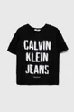 crna Dječja pamučna majica kratkih rukava Calvin Klein Jeans Za dječake