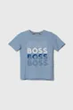 niebieski BOSS t-shirt bawełniany dziecięcy Chłopięcy