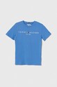 Παιδικό βαμβακερό μπλουζάκι Tommy Hilfiger στάμπα μπλε KS0KS00397.128.176.PPYH