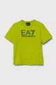 zelená Detské bavlnené tričko EA7 Emporio Armani Chlapčenský