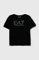 čierna Detské bavlnené tričko EA7 Emporio Armani Chlapčenský