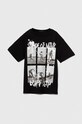 Sisley t-shirt bawełniany dziecięcy nadruk czarny 3096X1045.G.Seasonal