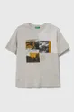 серый Детская хлопковая футболка United Colors of Benetton Для мальчиков