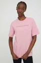 roza Bombažna kratka majica Tommy Jeans Ženski