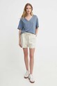 Tommy Hilfiger t-shirt z domieszką lnu WW0WW41198 niebieski SS24