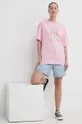 Βαμβακερό μπλουζάκι Roxy ροζ