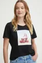 czarny Sisley t-shirt bawełniany Damski
