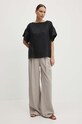 Sisley bluzka lniana 5BMLLQ06R czarny SS25