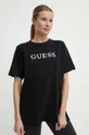 črna Bombažna kratka majica Guess ATHENA Ženski