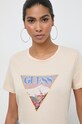 Βαμβακερό μπλουζάκι Guess μπεζ W4GI63.KBZV1