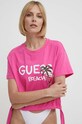Guess t-shirt plażowy bawełniany okrągły różowy E4GI03.I3Z14