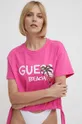 roza Pamučna majica kratkih rukava za plažu Guess Ženski