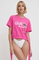 Odzież Guess t-shirt plażowy bawełniany E4GI03.I3Z14 różowy