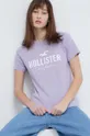 fioletowy Hollister Co. t-shirt bawełniany