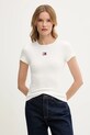 Kratka majica Tommy Jeans Z elastanom bela DW0DW17881