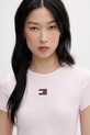 Tommy Jeans majica za žene od pamuka s elastanom roza DW0DW17881
