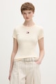 Tommy Jeans t-shirt damski bawełniany z elastanem beżowy DW0DW17881