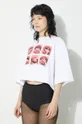 bianco Fiorucci t-shirt in cotone Mouth Print Cropped Padded T-Shirt