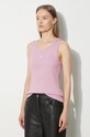 Maison Kitsuné cotton top Baby Fox Patch Ribbed Tank Top pink MW00121KJ0125