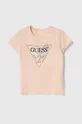 różowy Guess t-shirt dziecięcy Dziewczęcy