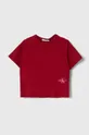 bordowy Calvin Klein Jeans t-shirt bawełniany dziecięcy Dziewczęcy